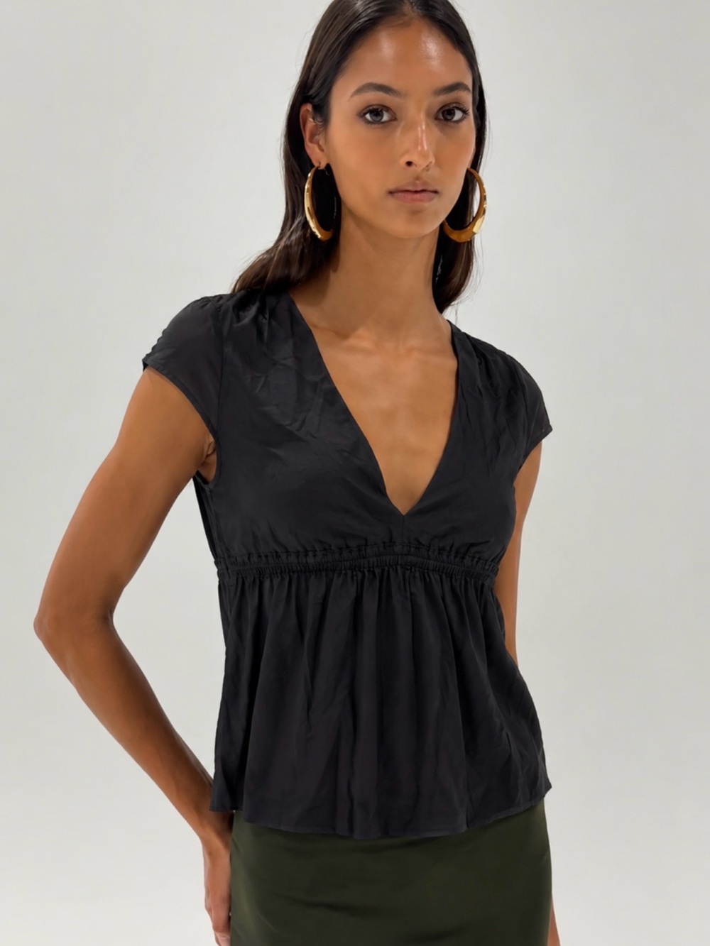 H&M Black V-Neck Cap Sleeve Blouse Size 4